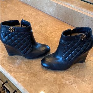 Tory Burch Black Leather Quilted Booties